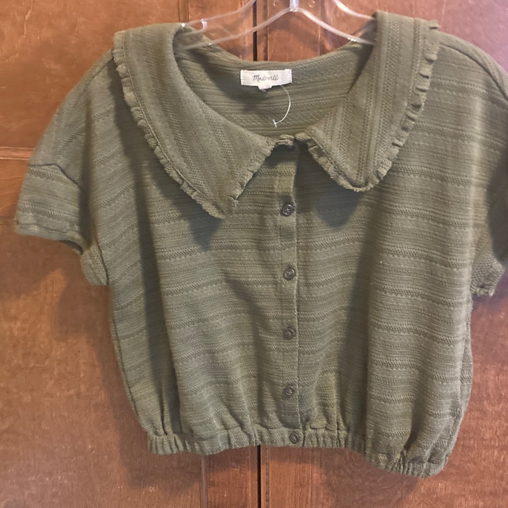 Madewell Green Button-Up Collared Top.  Size Small
